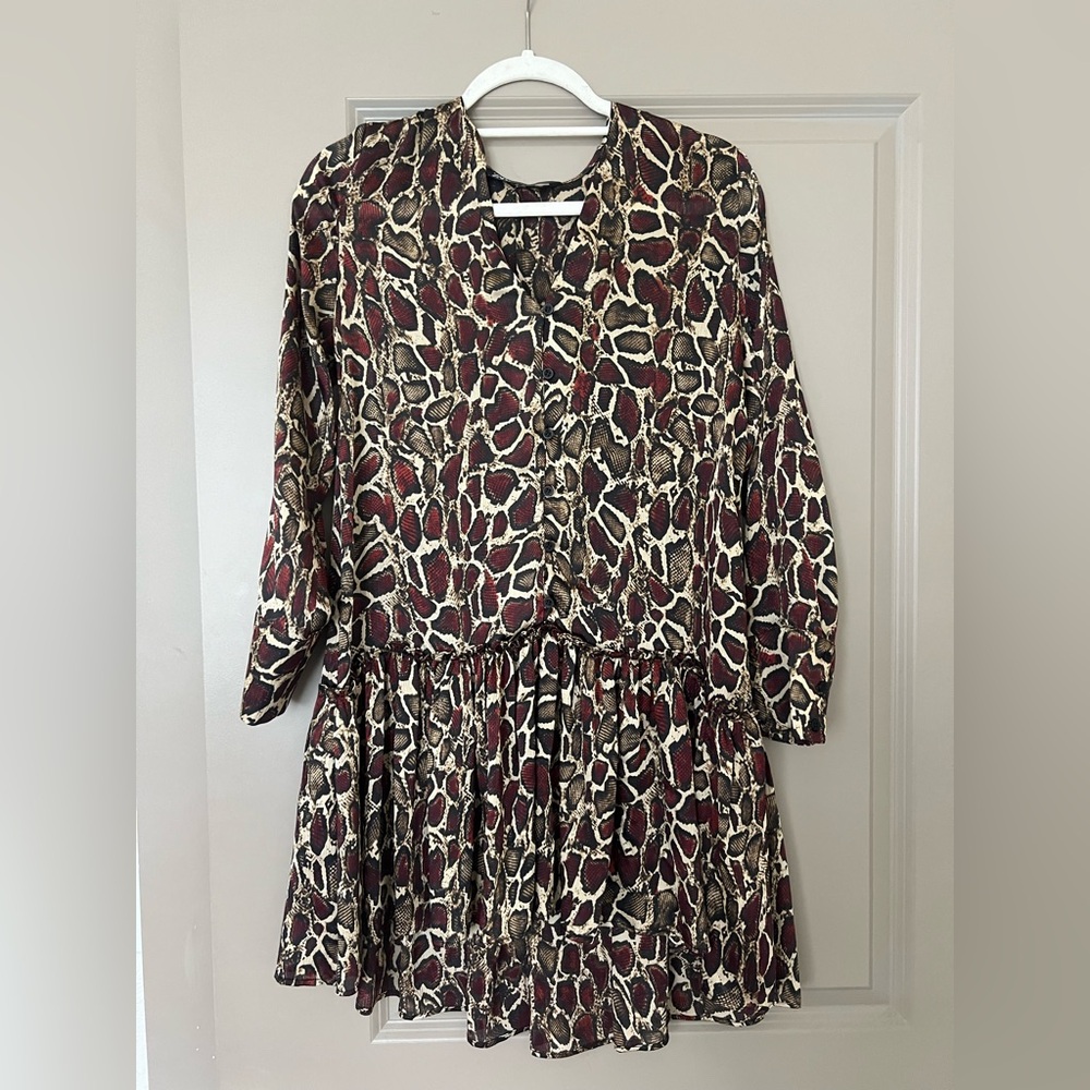 Zara Animal Print Long Sleeve Dress